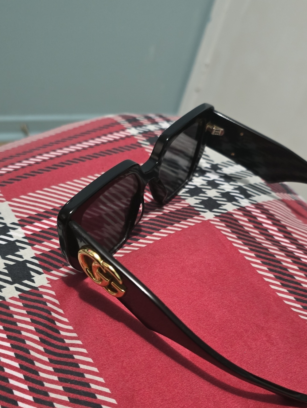 Black Sunglasses with Gold Interlocking Emblem